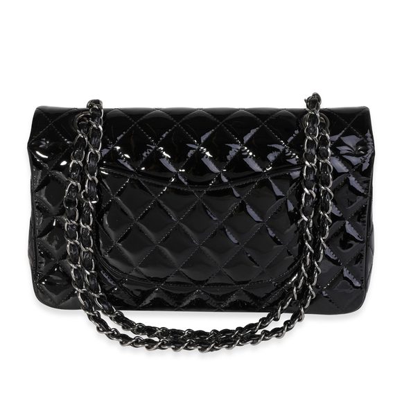 Chanel Black Quilted Patent Leather Medium Classic Double Flap Bag - Picture 3 of 8